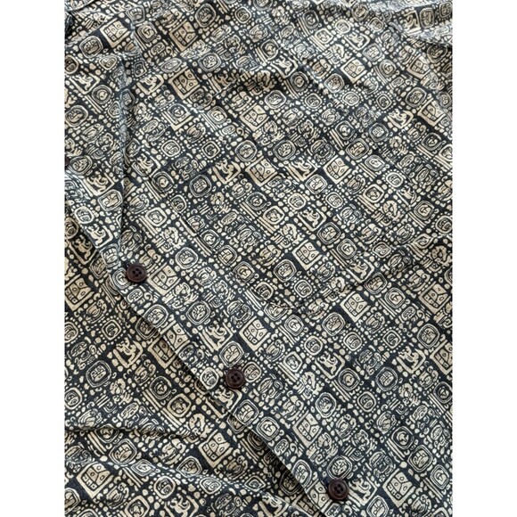 LL BEAN Shirt Mens Large Batik Mayan Aloha Print Aztec Button Up Camp Cotton - Picture 2 of 6